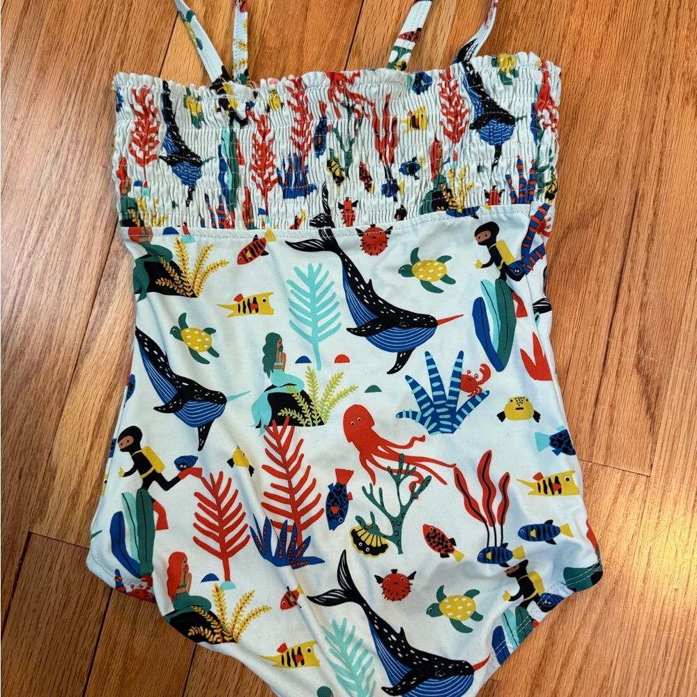 Colorful Sea Life Print Swimsuit Girl